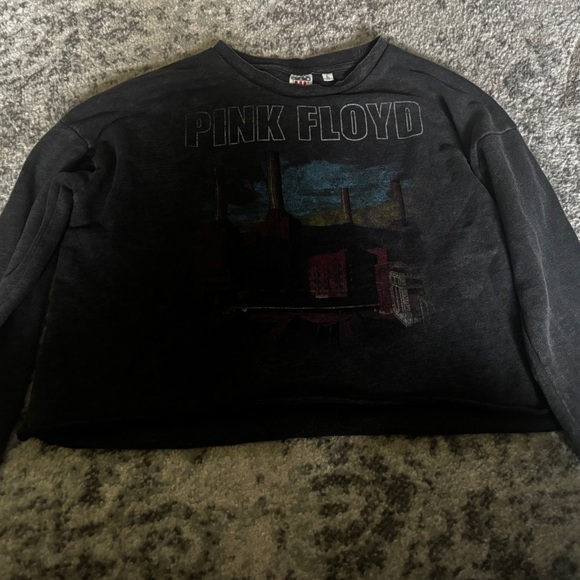 Pink Floyd Graphic Cropped Crewneck Sweatshirt Charcoal Black Size: Large - Picture 1 of 5